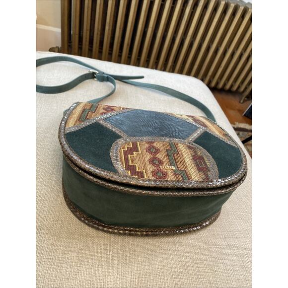 STEVEN BY STEVE MADDEN XL Leather Tapestry Crossbody Carpet Shoulder Bag NEW - Picture 6 of 16